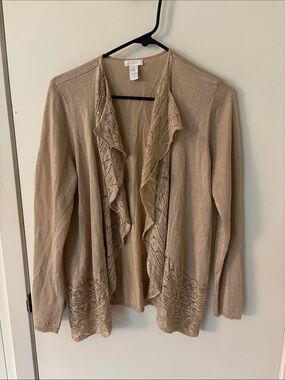 Chico's metallic gold Ruffle-Trim Open Cardigan